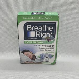 Breathe Right Extra Strength Nasal Strips 26 CLEAR Strips New‎ in box